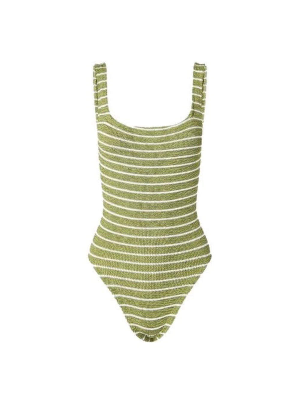 Hunza G - Square Neck Swim - Metallic Moss/White Stripe